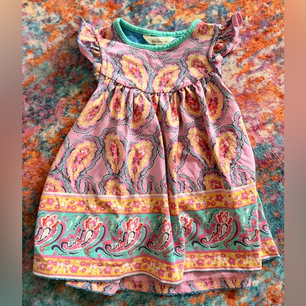 Matilda Jane Girls Size 2 Paisley Flutter Sleeve Dress Pink Boho Floral Boutique